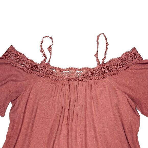 Pinky Blouse Women M Pink Lace Trim Feminine Romantic Bohemian Coastal Beach Top - Picture 7 of 15